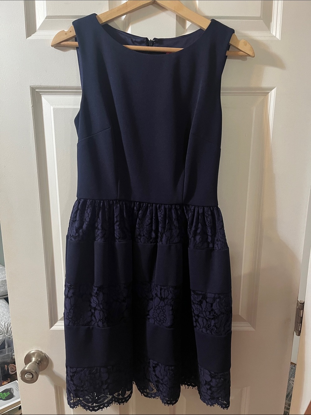 Betsey Johnson Navy Lace Panel Fit-and-Flare Dress